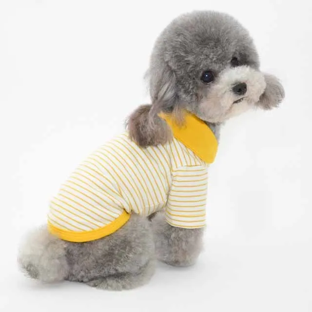 Pet colour striped polo shirt in cotton spandex blend with red stripes, available in multiple sizes for dogs and cats