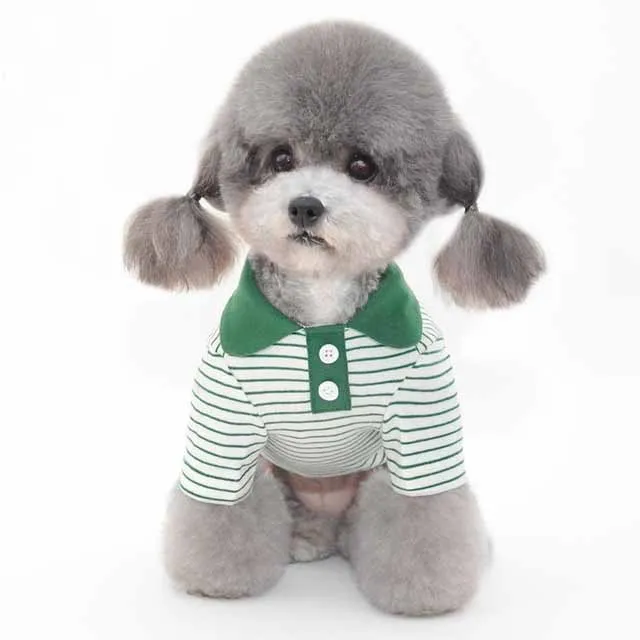 Pet colour striped polo shirt in cotton spandex blend with red stripes, available in multiple sizes for dogs and cats