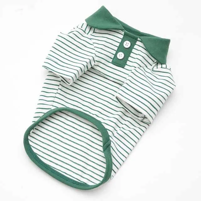 Pet colour striped polo shirt in cotton spandex blend with red stripes, available in multiple sizes for dogs and cats