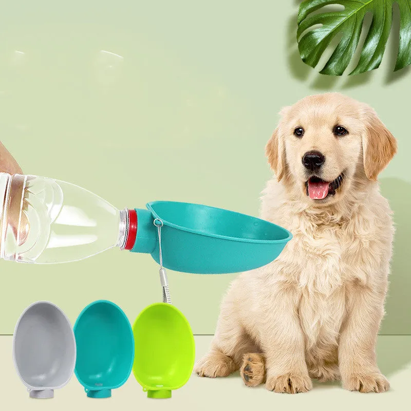 Portable dog drinking bowl in blue, 125x95x40mm, ABS material, slow-flow valve for outdoor dog feeding