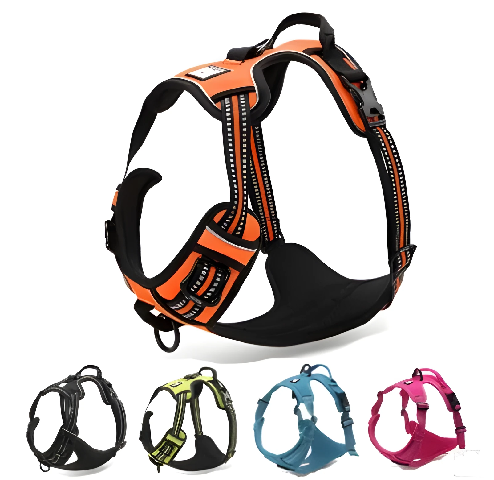 Truelove reflective nylon dog harness in orange with 3M webbing and back handle on a white background