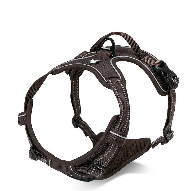 Truelove reflective nylon dog harness in orange with 3M webbing and back handle on a white background