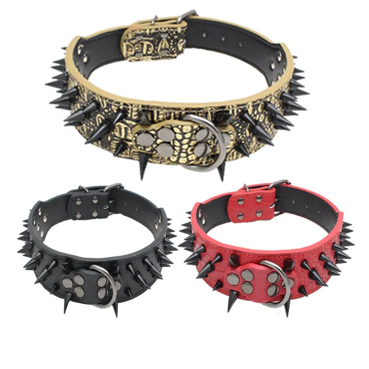 Berry large explosion-proof rivet bite-proof pet collar in PU material, retractable, multiple colours and sizes for dogs