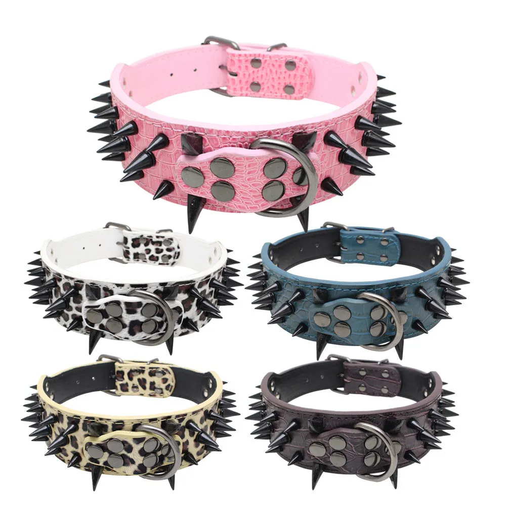Berry large explosion-proof rivet bite-proof pet collar in PU material, retractable, multiple colours and sizes for dogs