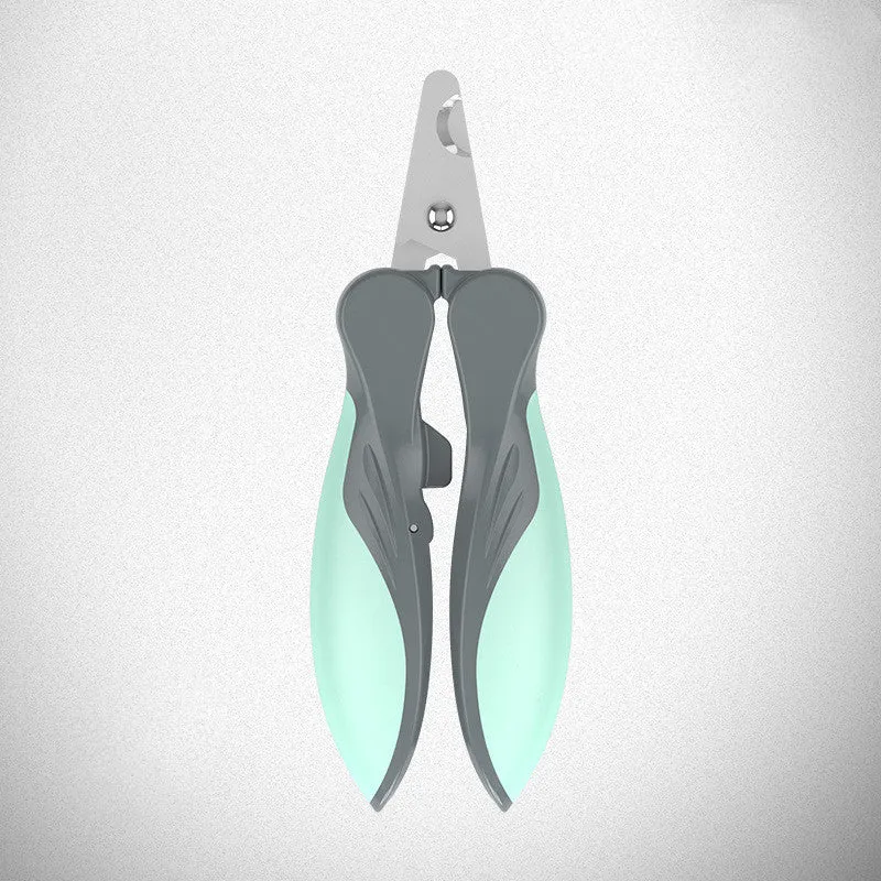 Pet dog nail clippers with stainless steel blade, soft rubber handle, plastic body - green colour