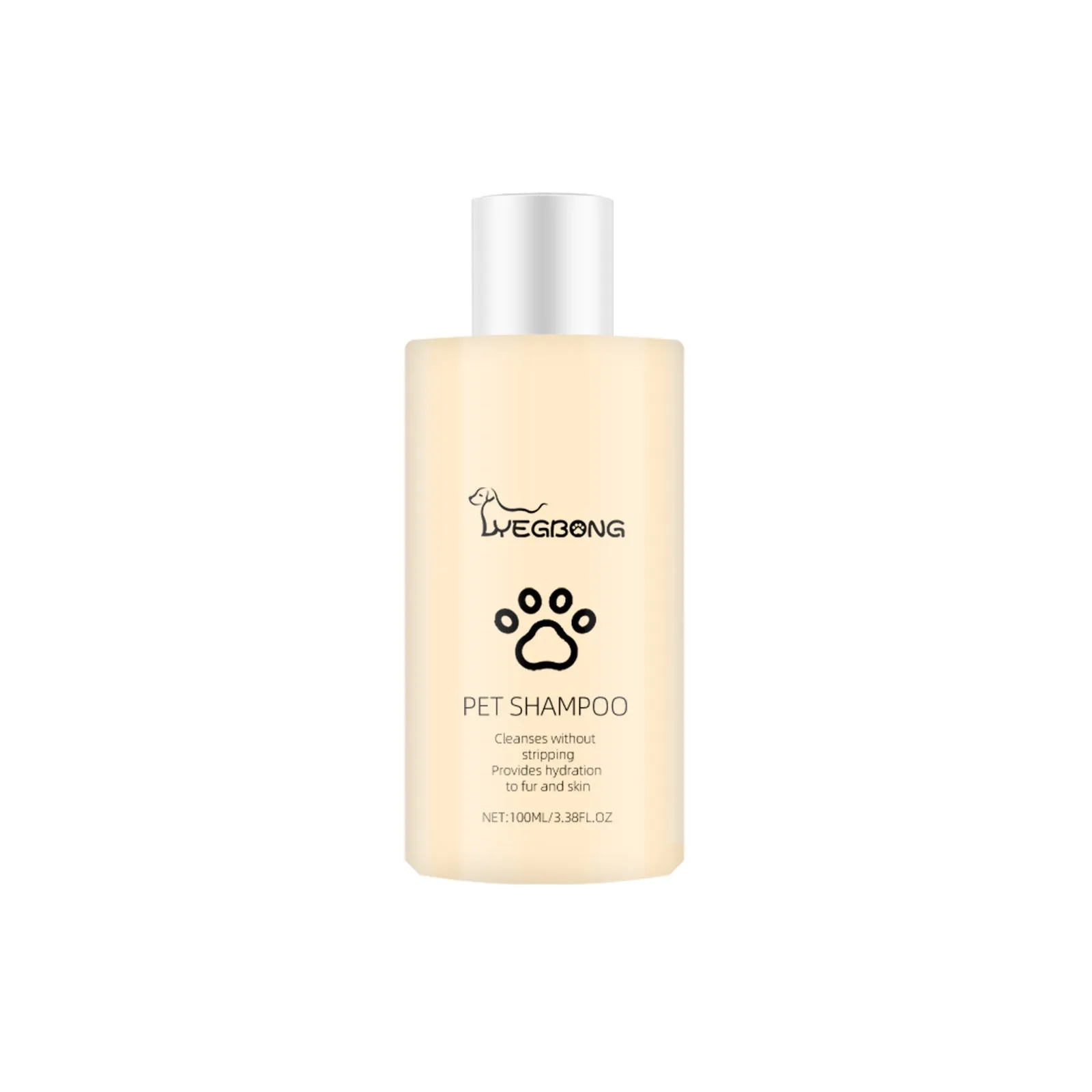 Bottle of mild pet shampoo for cats and dogs to soften fur and reduce knots.