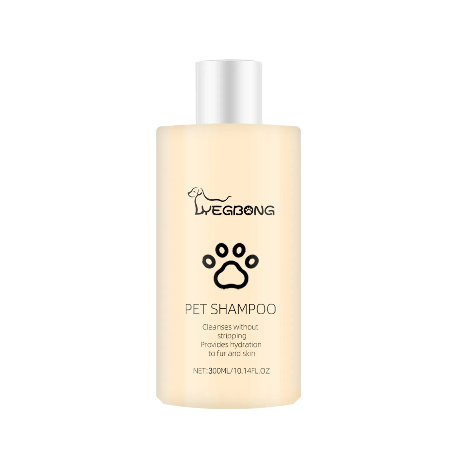 Bottle of mild pet shampoo for cats and dogs to soften fur and reduce knots.