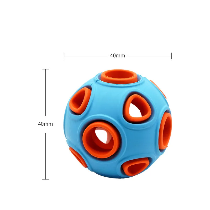 Interactive luminous sounding dog toy ball in rubber with light and bell, showing blue glow option