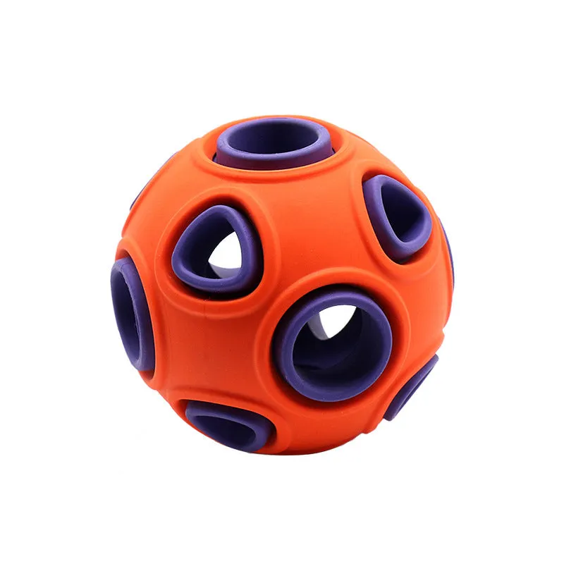 Interactive luminous sounding dog toy ball in rubber with light and bell, showing blue glow option