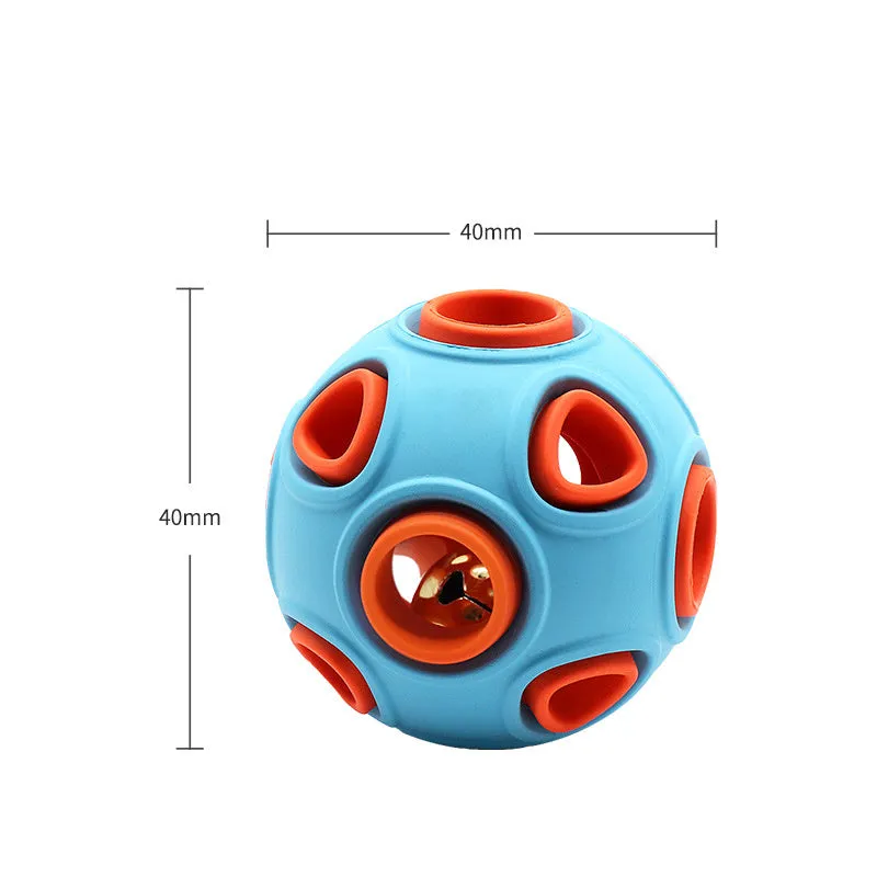 Interactive luminous sounding dog toy ball in rubber with light and bell, showing blue glow option