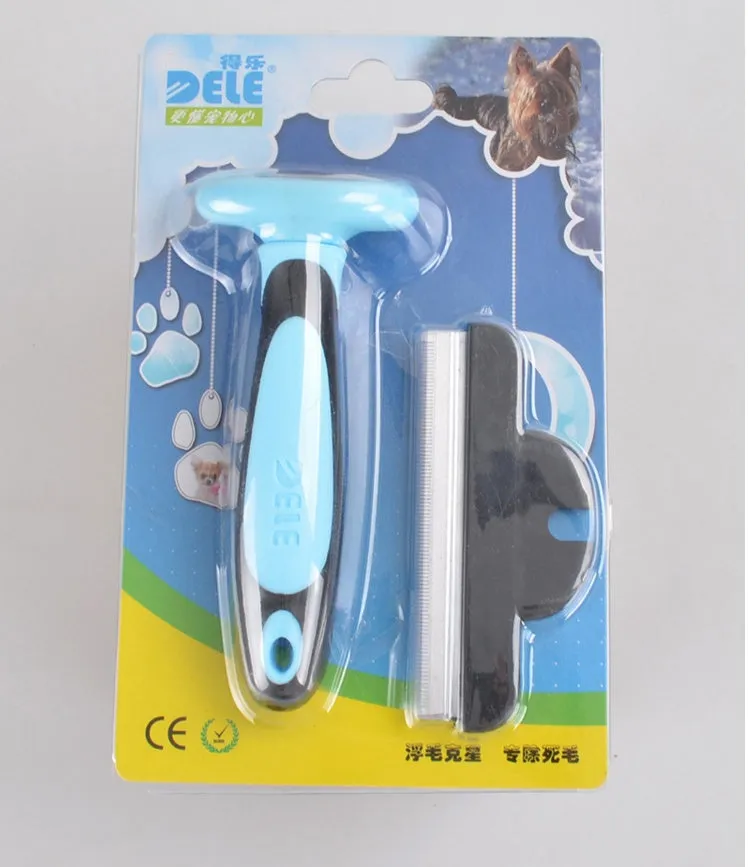 Pet hair removal comb for long straight hair, available in blue or pink, three sizes: S 130x50mm, M 130x66mm, L 130x100mm