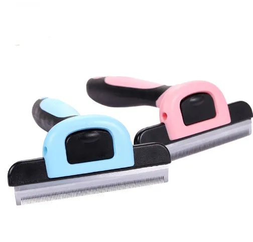 Pet hair removal comb for long straight hair, available in blue or pink, three sizes: S 130x50mm, M 130x66mm, L 130x100mm