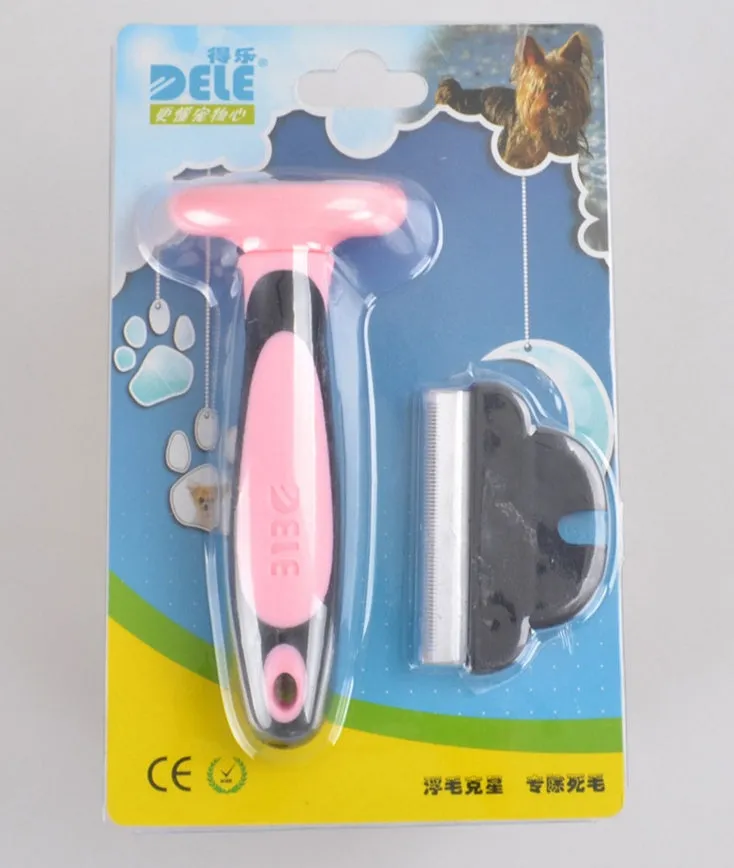 Pet hair removal comb for long straight hair, available in blue or pink, three sizes: S 130x50mm, M 130x66mm, L 130x100mm