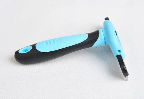 Pet hair removal comb for long straight hair, available in blue or pink, three sizes: S 130x50mm, M 130x66mm, L 130x100mm