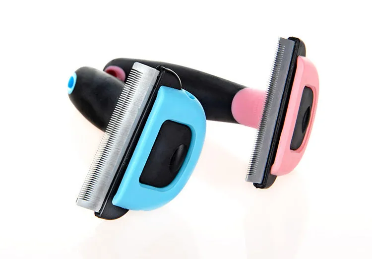 Pet hair removal comb for long straight hair, available in blue or pink, three sizes: S 130x50mm, M 130x66mm, L 130x100mm