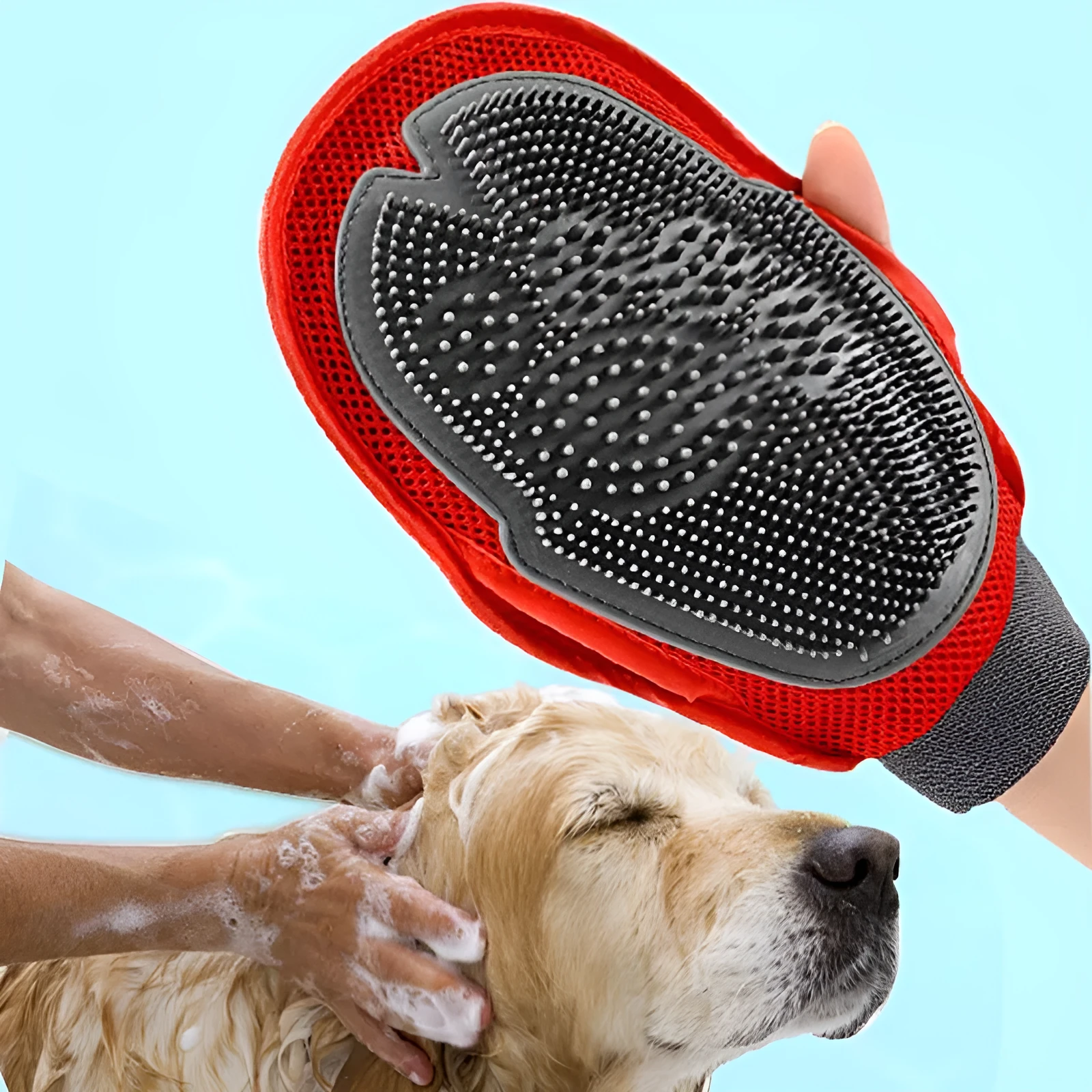Dog fur grooming massage brush with soft grain surface, black model, 26x16cm