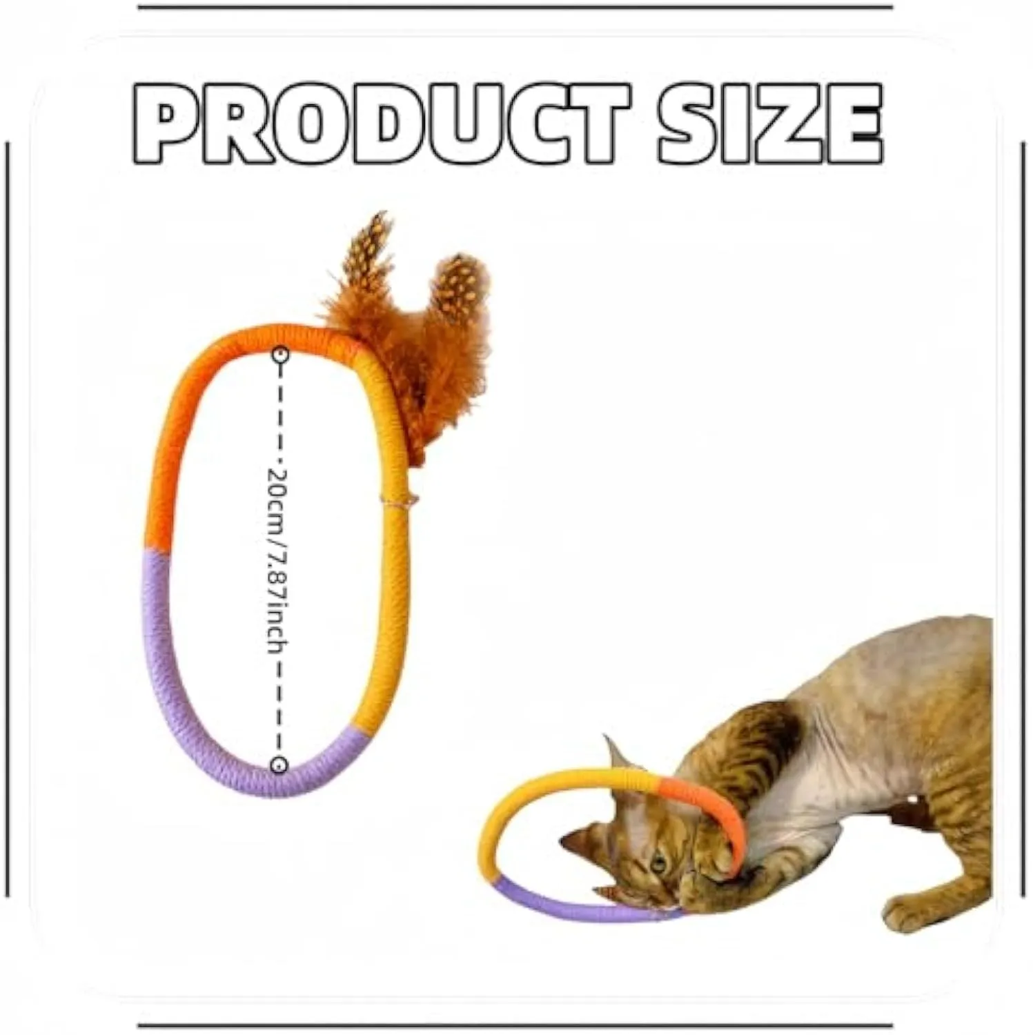 Green circular cotton rope cat toy with feathers and catnip for chewing and interactive play