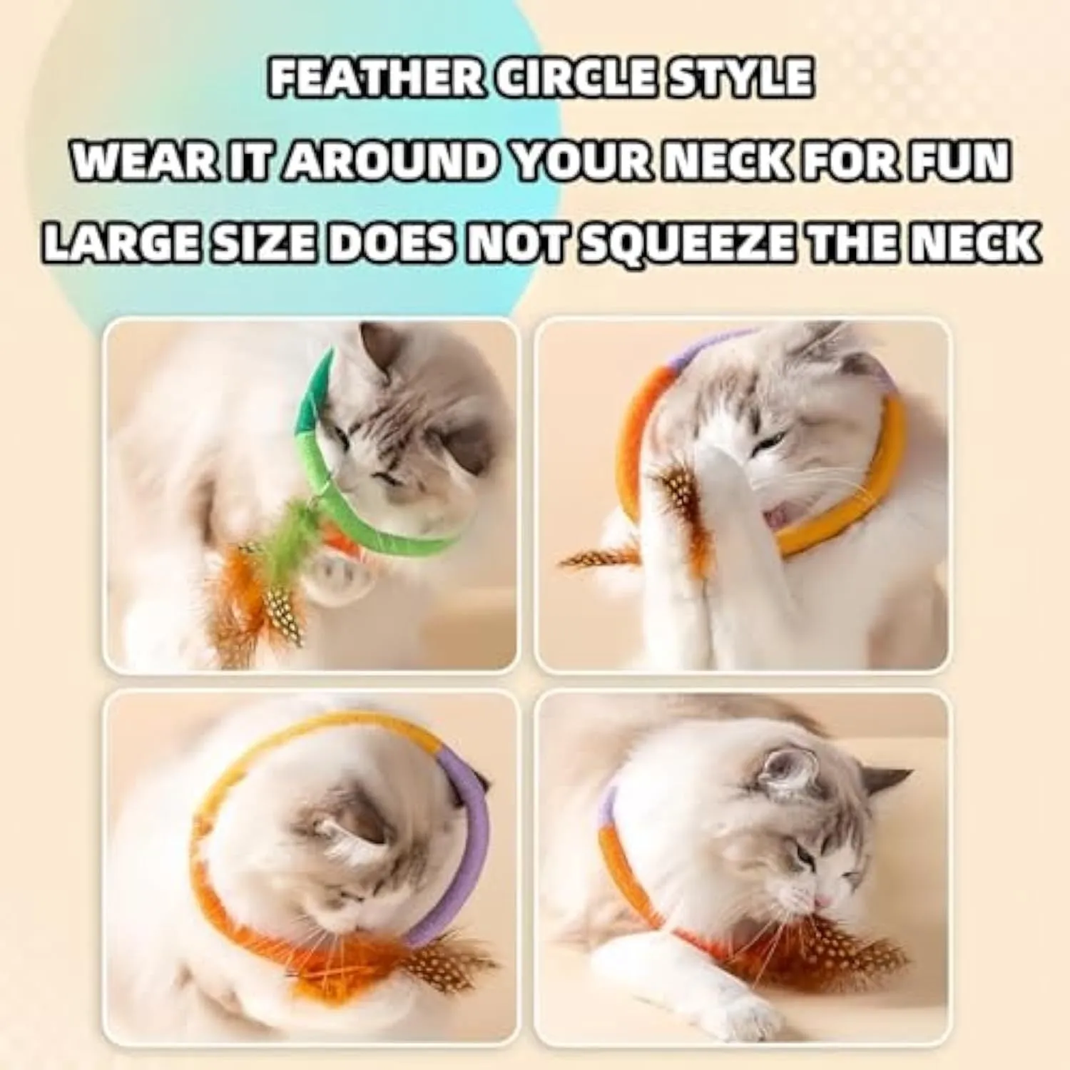 Green circular cotton rope cat toy with feathers and catnip for chewing and interactive play