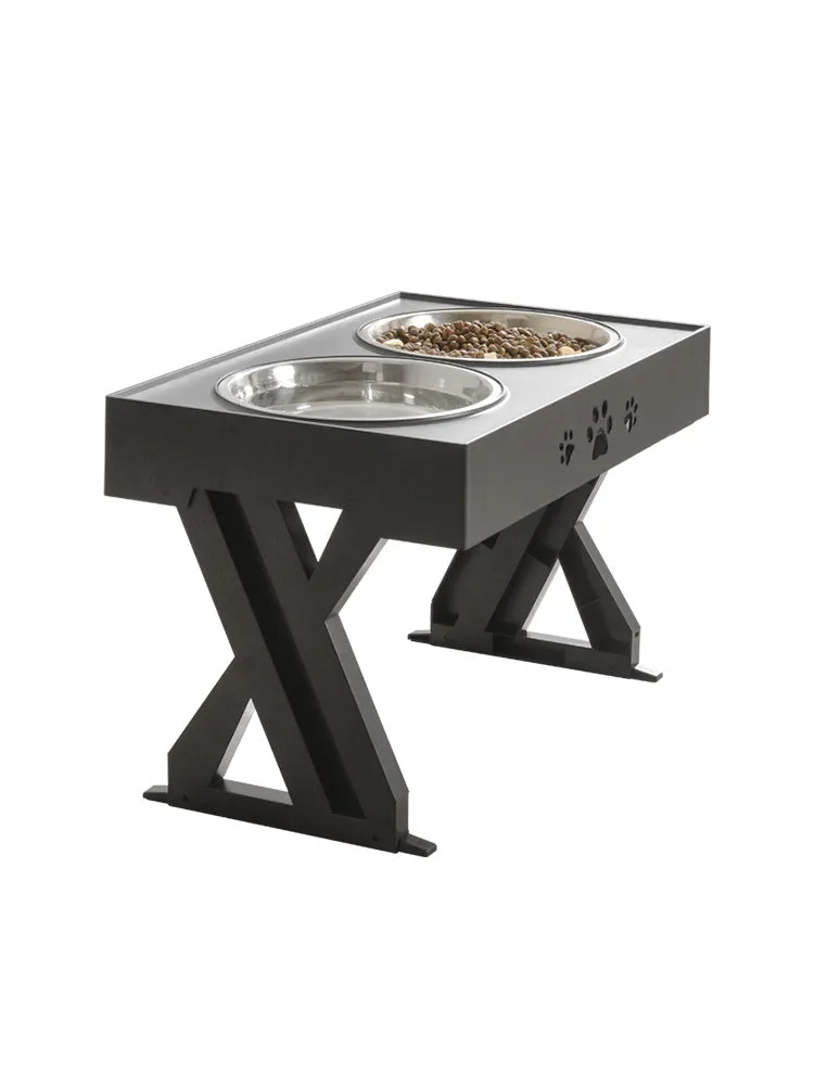 Black folding pet bowl made of plastic and stainless steel for dogs, collapsed for storage