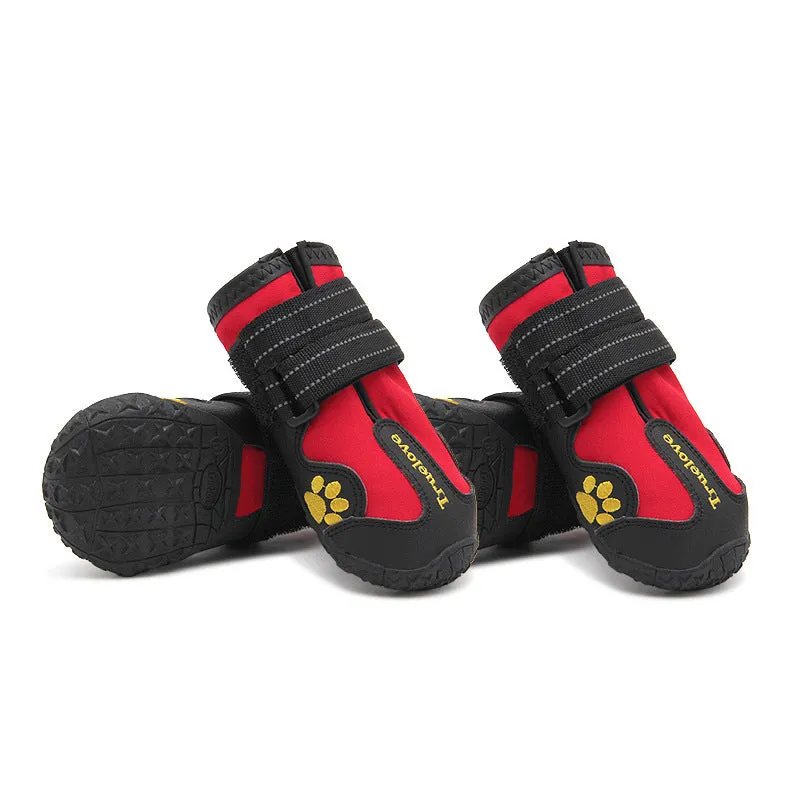 Pair of non-slip waterproof luminous dog shoes in black with double velcro closure