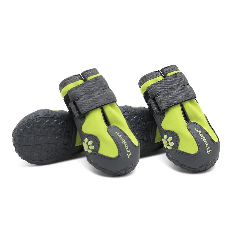 Pair of non-slip waterproof luminous dog shoes in black with double velcro closure