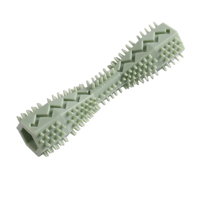 Blue TPR dog chew toy with hexagon shape and serrated surface for teeth cleaning