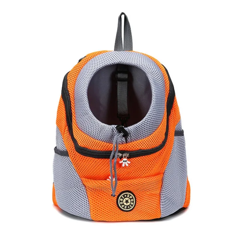 Pet bag shoulder bag in green, black, orange, blue, and rose red, with breathable mesh panels for cats and dogs.
