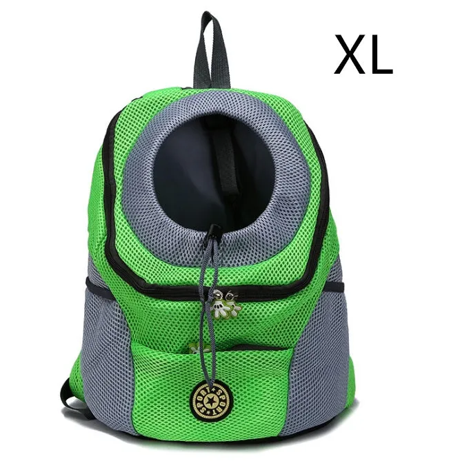 Pet bag shoulder bag in green, black, orange, blue, and rose red, with breathable mesh panels for cats and dogs.