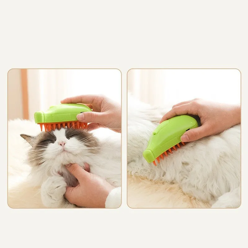 3 in 1 pet steam brush for cats and dogs, USB rechargeable, in green plastic, for grooming and massage