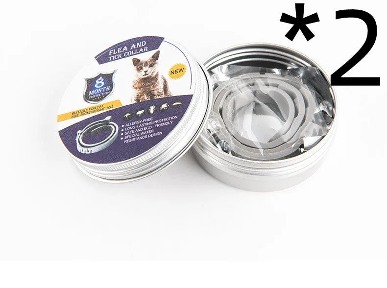 Adjustable pet anti-mosquito collar for cats and dogs with natural plant extracts in grey packaging