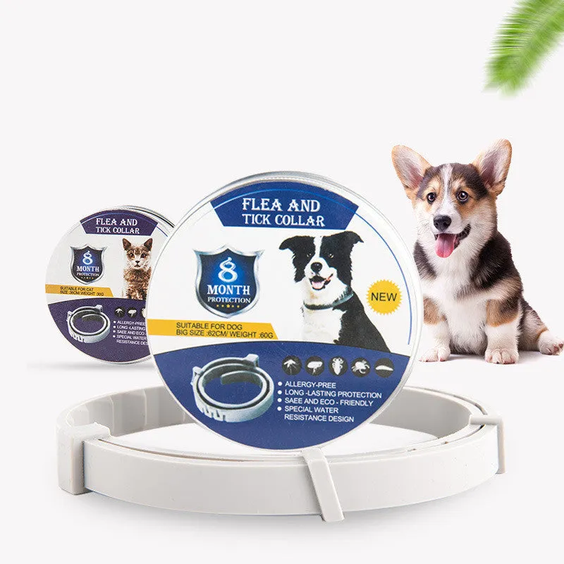 Adjustable pet anti-mosquito collar for cats and dogs with natural plant extracts in grey packaging