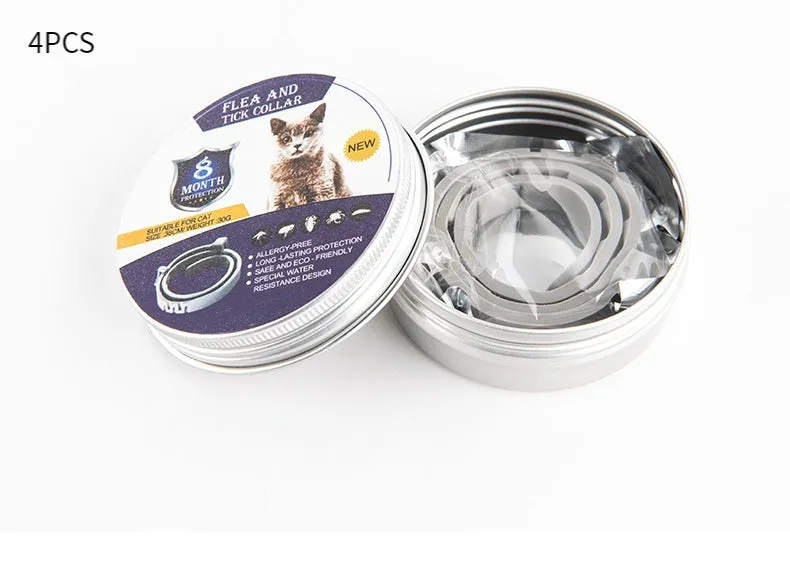 Adjustable pet anti-mosquito collar for cats and dogs with natural plant extracts in grey packaging