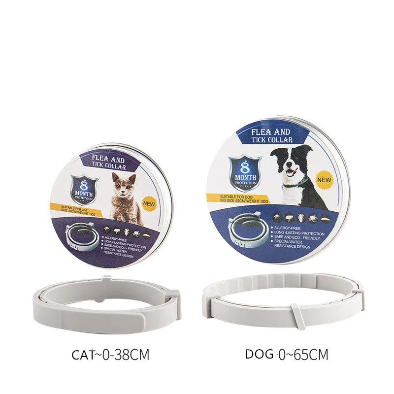 Adjustable pet anti-mosquito collar for cats and dogs with natural plant extracts in grey packaging