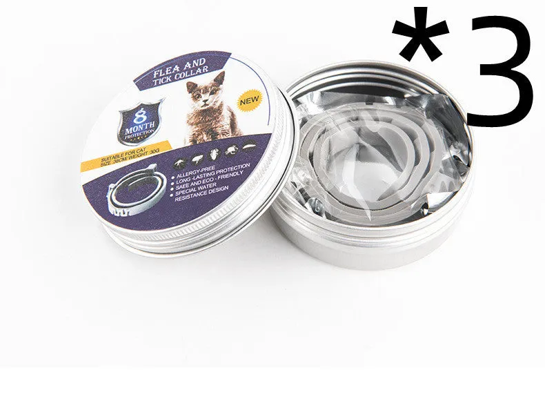Adjustable pet anti-mosquito collar for cats and dogs with natural plant extracts in grey packaging