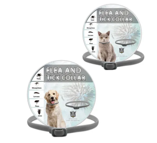 Adjustable pet anti-mosquito collar for cats and dogs with natural plant extracts in grey packaging