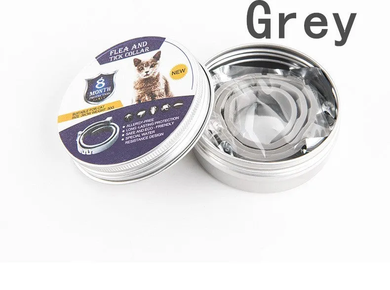 Adjustable pet anti-mosquito collar for cats and dogs with natural plant extracts in grey packaging