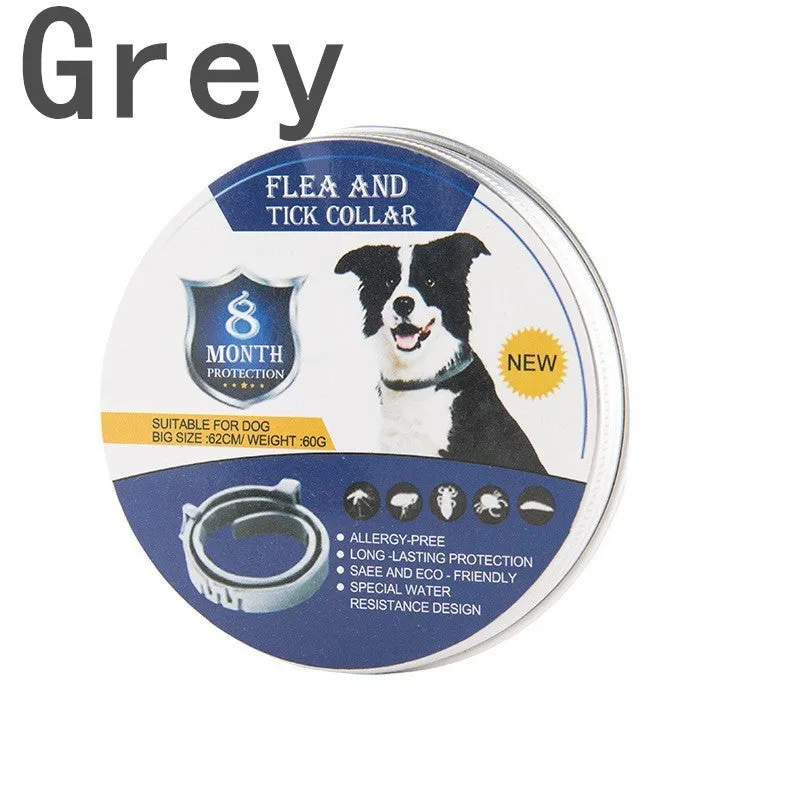 Adjustable pet anti-mosquito collar for cats and dogs with natural plant extracts in grey packaging