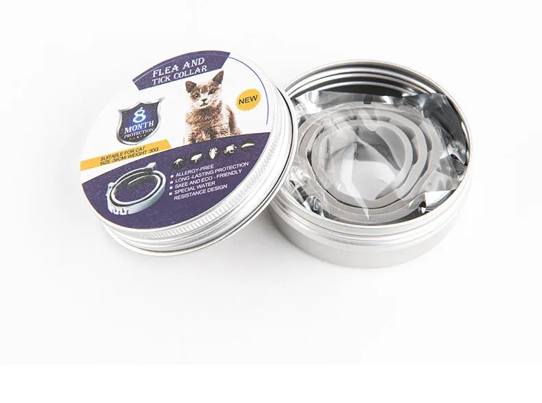 Adjustable pet anti-mosquito collar for cats and dogs with natural plant extracts in grey packaging