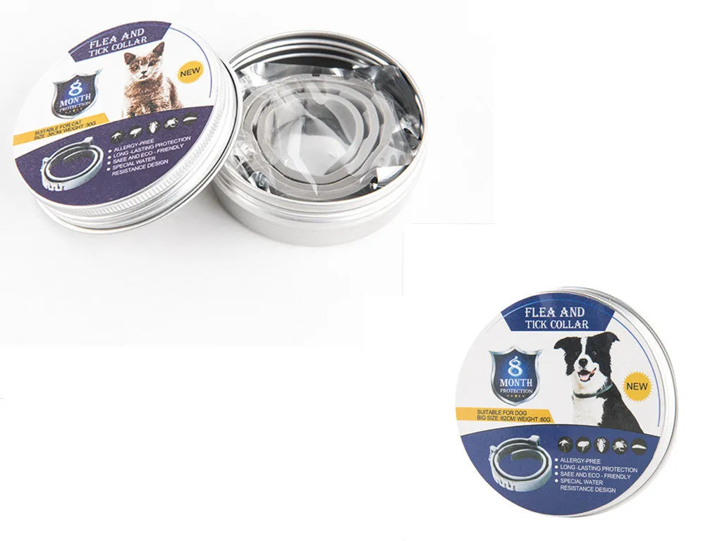 Adjustable pet anti-mosquito collar for cats and dogs with natural plant extracts in grey packaging