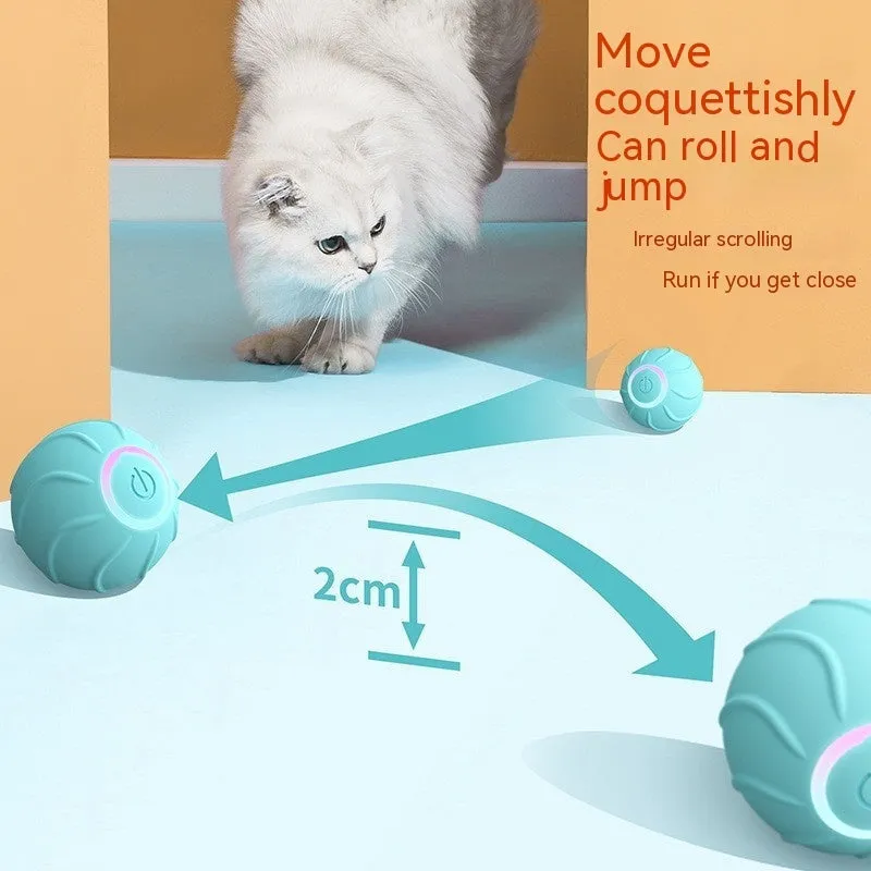 Smart cat toys rolling ball in blue silicone with automatic bouncing feature for interactive pet play
