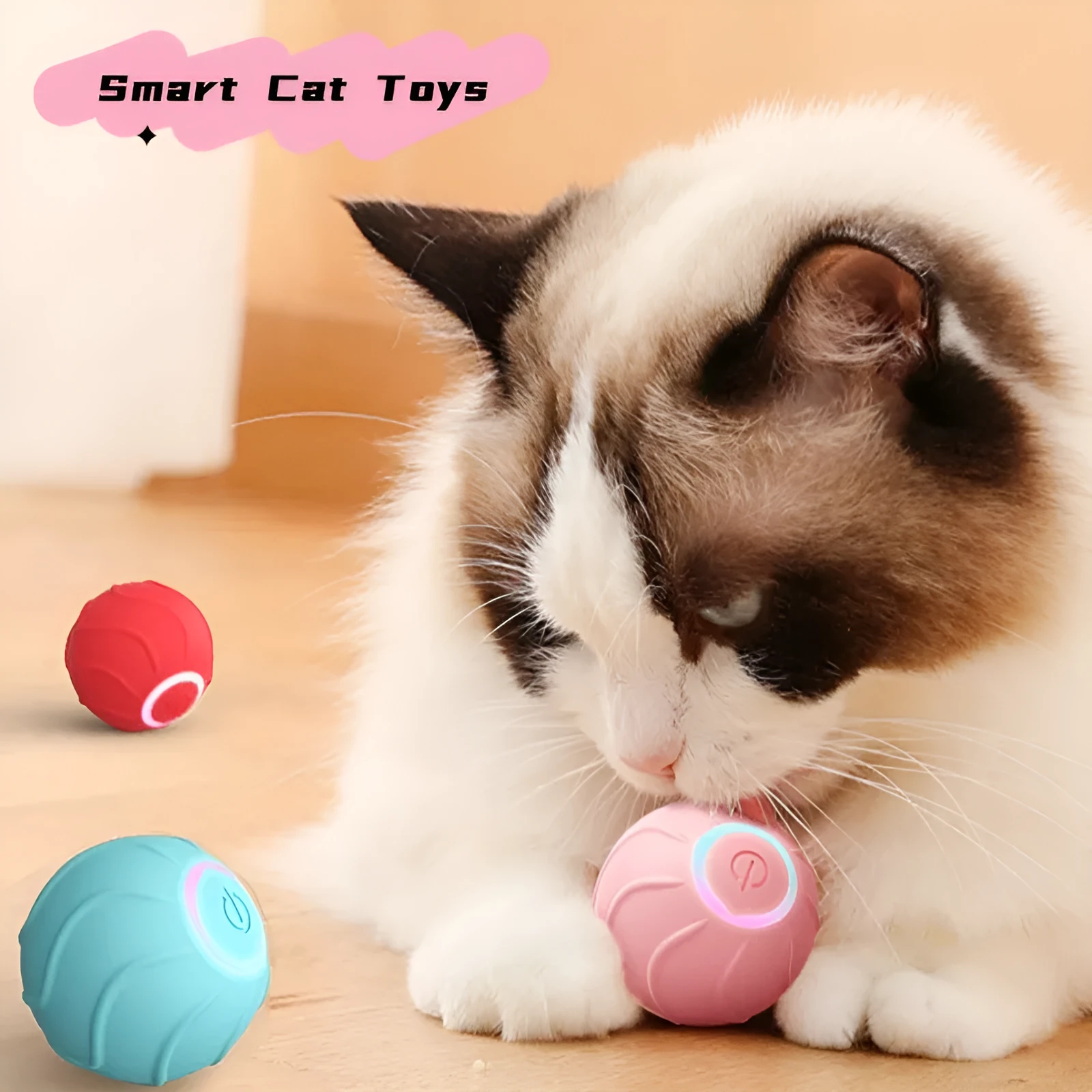 Smart cat toys rolling ball in blue silicone with automatic bouncing feature for interactive pet play