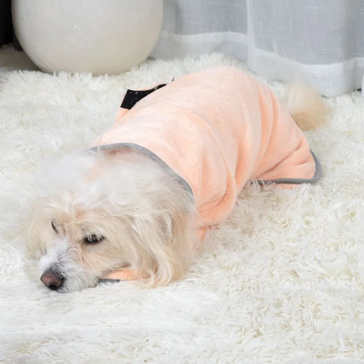 Blue microfiber pet drying towel bathrobe for dogs and cats on a light background