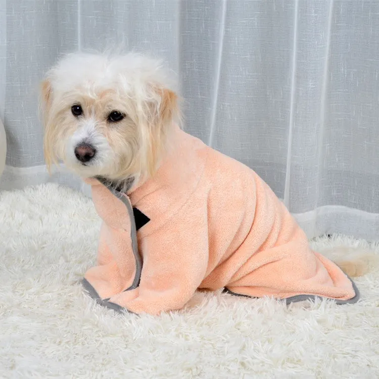 Blue microfiber pet drying towel bathrobe for dogs and cats on a light background