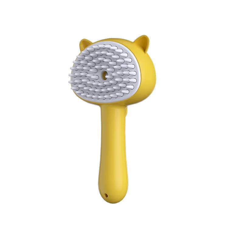Rechargeable cat grooming brush with mist, self-cleaning slicker brush, ergonomic ABS TPR silicone, 18x9.5x5cm, available in blue pink yellow