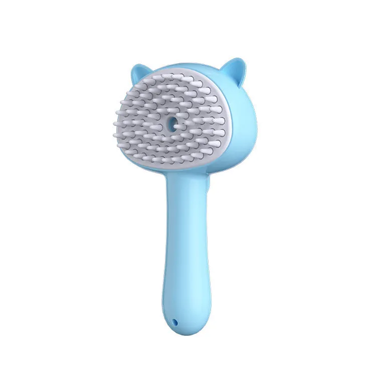 Rechargeable cat grooming brush with mist, self-cleaning slicker brush, ergonomic ABS TPR silicone, 18x9.5x5cm, available in blue pink yellow