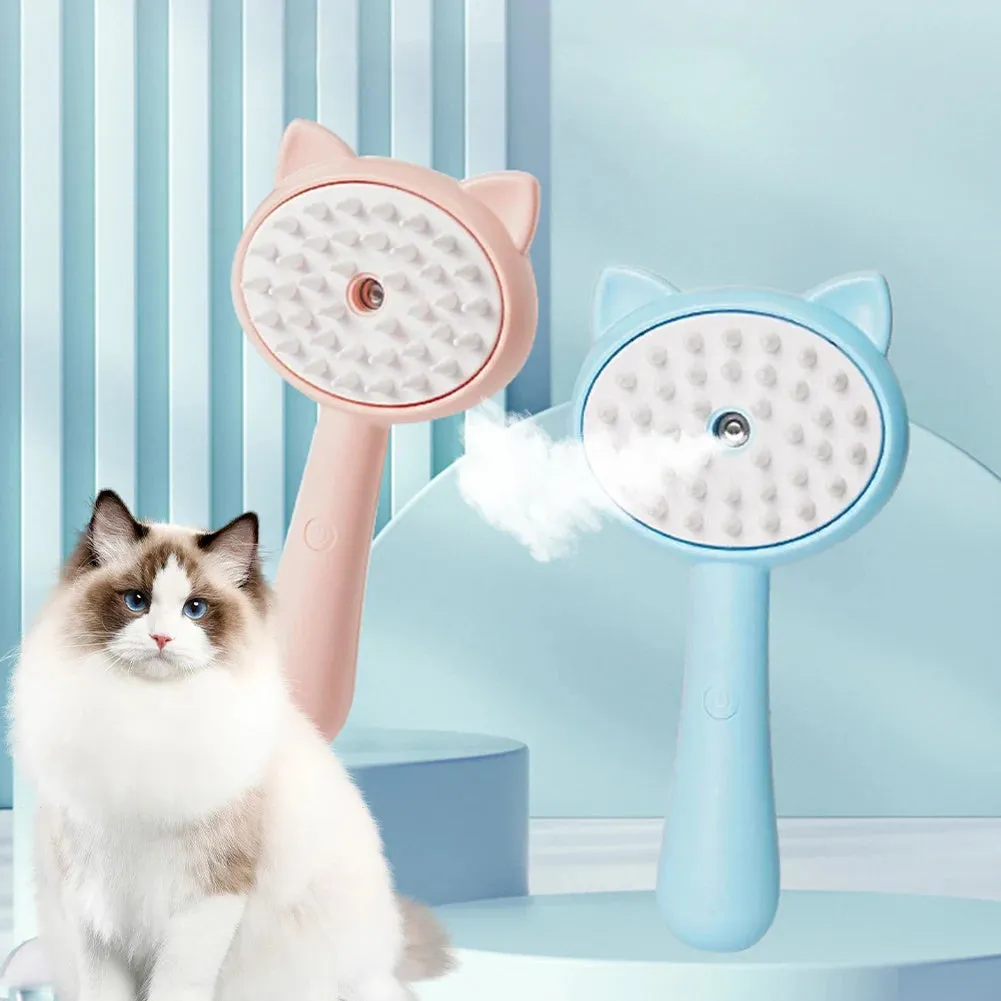 Rechargeable cat grooming brush with mist, self-cleaning slicker brush, ergonomic ABS TPR silicone, 18x9.5x5cm, available in blue pink yellow