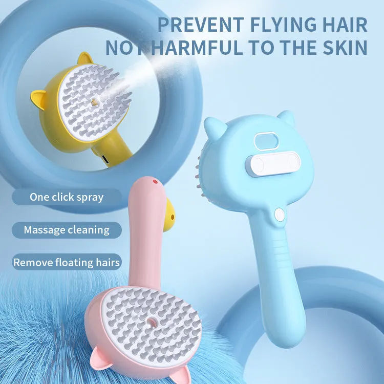 Rechargeable cat grooming brush with mist, self-cleaning slicker brush, ergonomic ABS TPR silicone, 18x9.5x5cm, available in blue pink yellow