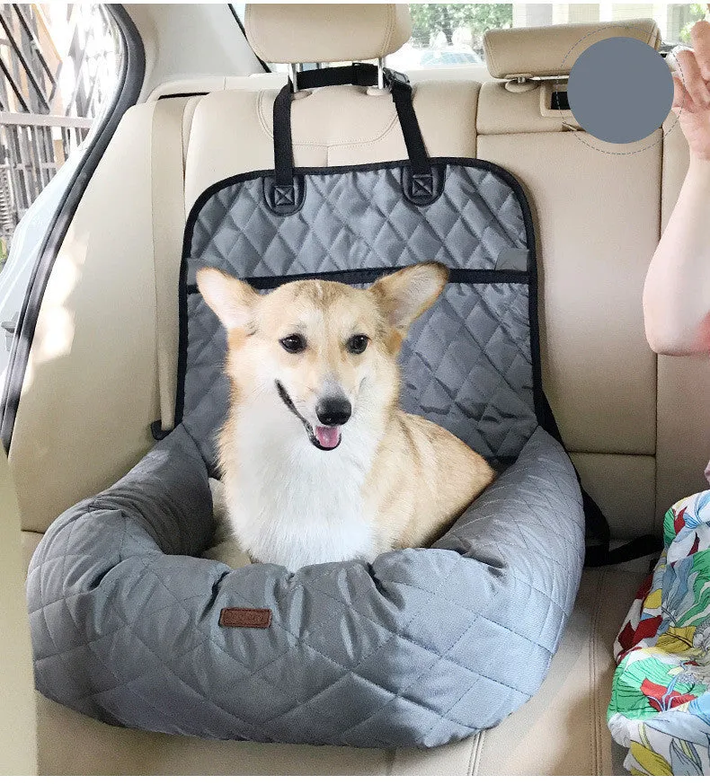 Pet dog carrier folding car seat pad in beige with thickened padding, 60x50x61 cm, non-slip Oxford cloth base