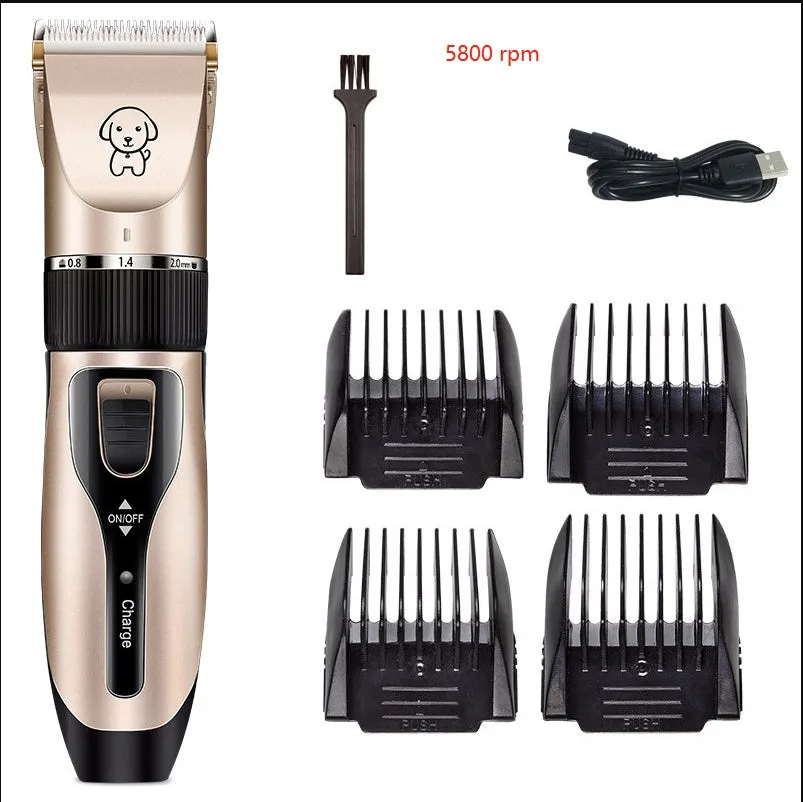 Dog shaver with titanium ceramic blade, copper motor, compact 4.5cm host, and charging cable