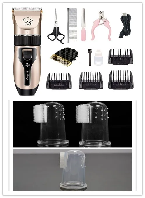 Dog shaver with titanium ceramic blade, copper motor, compact 4.5cm host, and charging cable